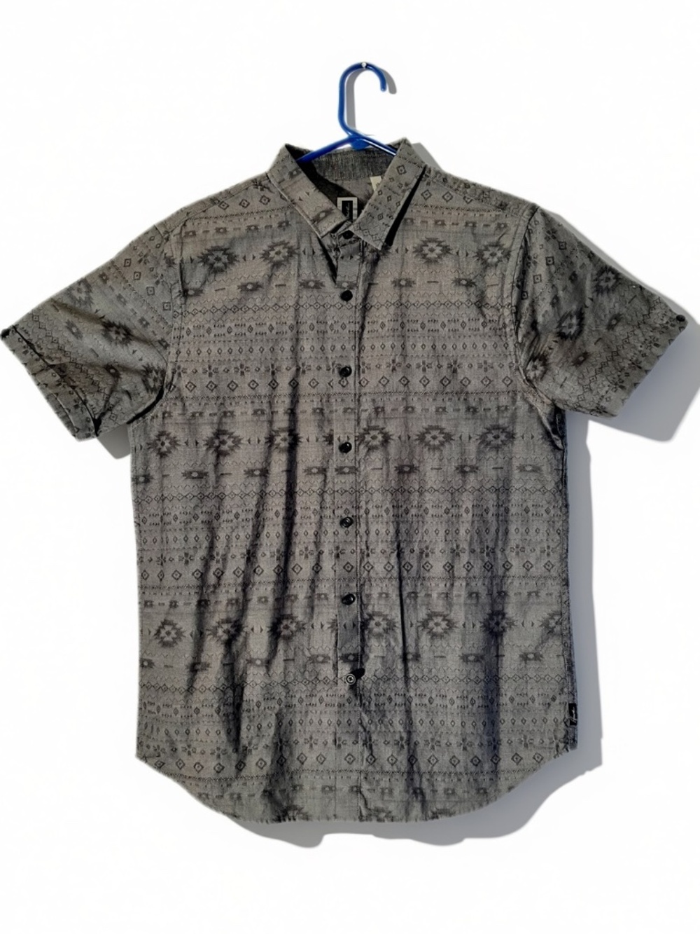 Howe No. 65 Men's M Gray Geometric Print 100% Cotton Short Sleeve Shirt
